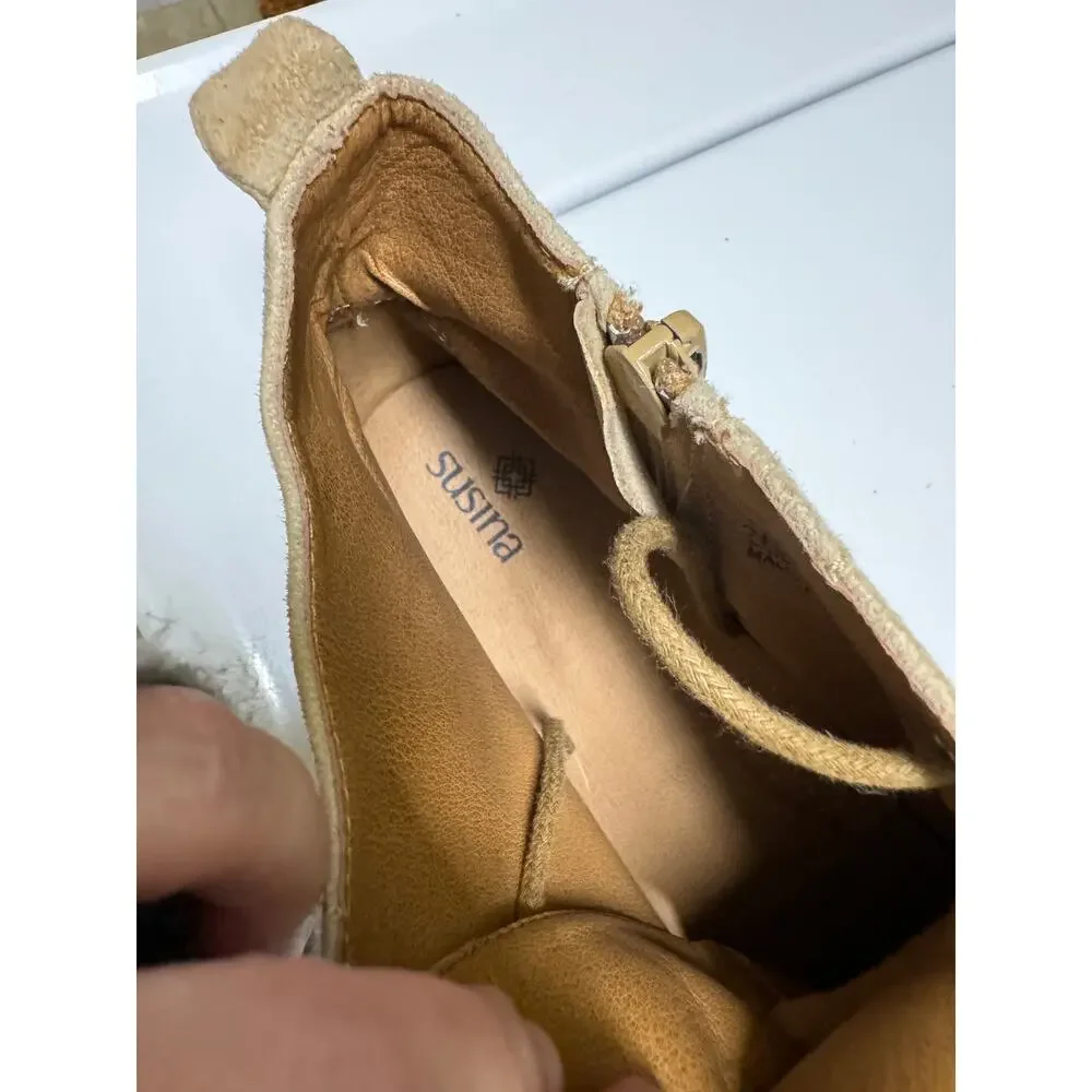 Susina Womens Ankle‎ Boots Sz 7.5 M Beige Suede Leather Lace Up Sneakers
